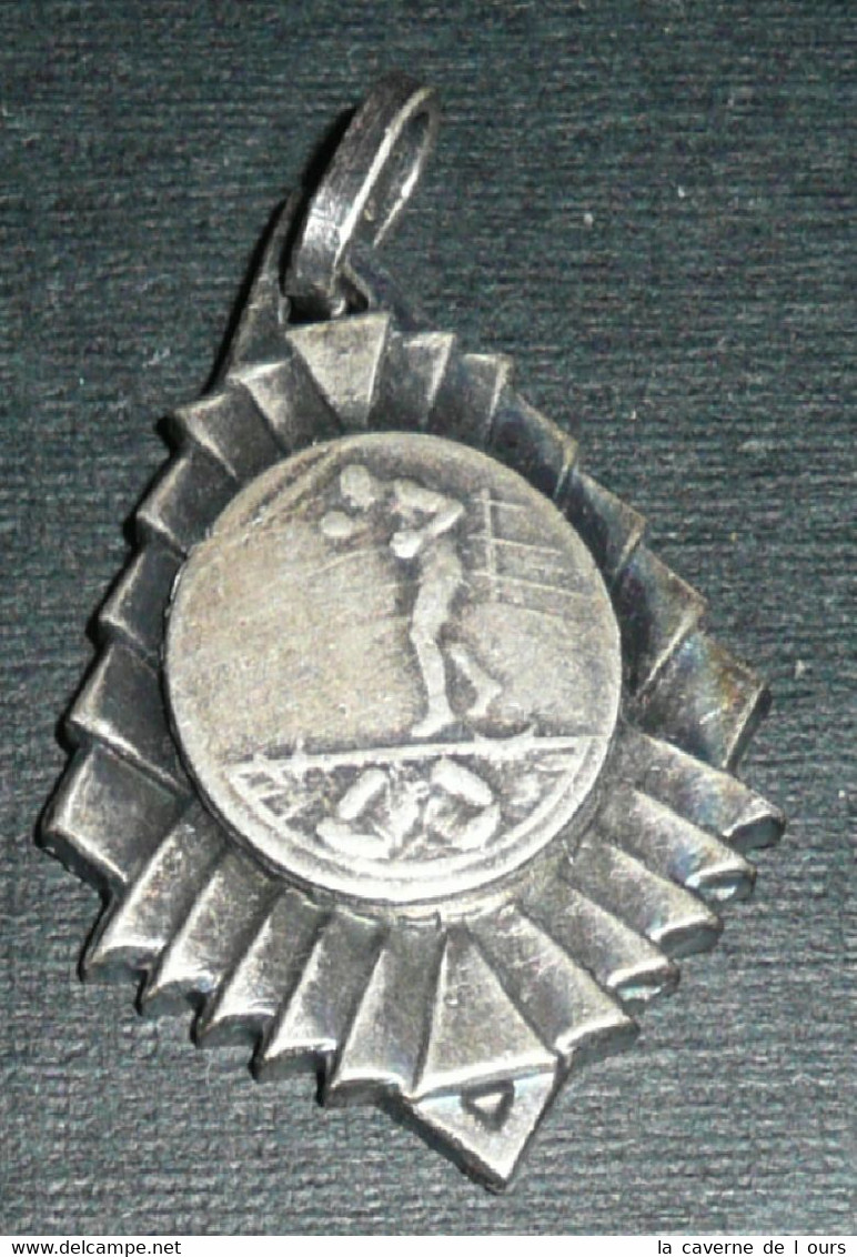 Rare Ancienne Médaille En Métal Argenté Art Déco Boxe 3 - Autres & Non Classés