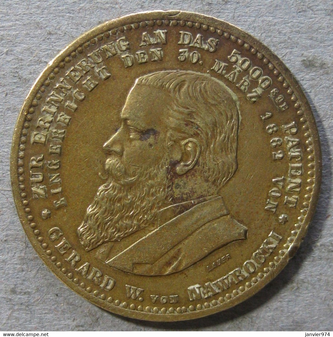 Medaille Commémorant Le Dépôt Du 5000e Brevet, G. W. Nawrocki 1882 Berlin, Par Lauer - Firma's