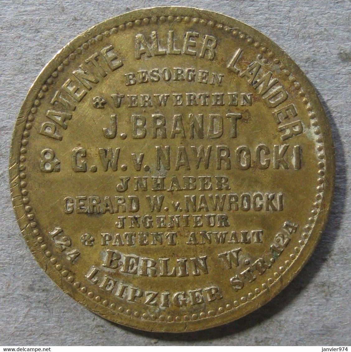 Medaille Commémorant Le Dépôt Du 5000e Brevet, G. W. Nawrocki 1882 Berlin, Par Lauer - Professionali/Di Società