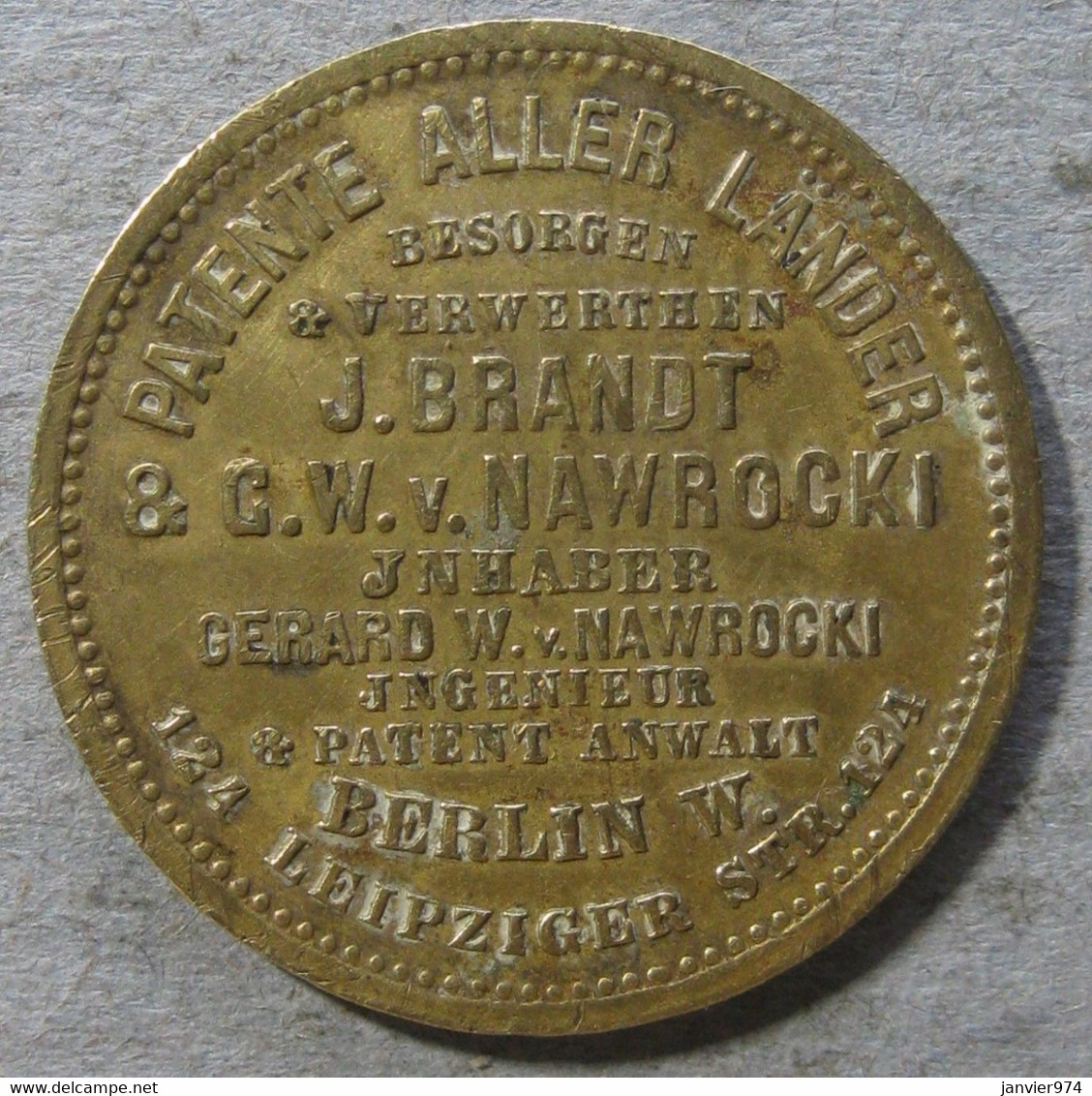 Medaille Commémorant Le Dépôt Du 5000e Brevet, G. W. Nawrocki 1882 Berlin, Par Lauer - Professionals/Firms