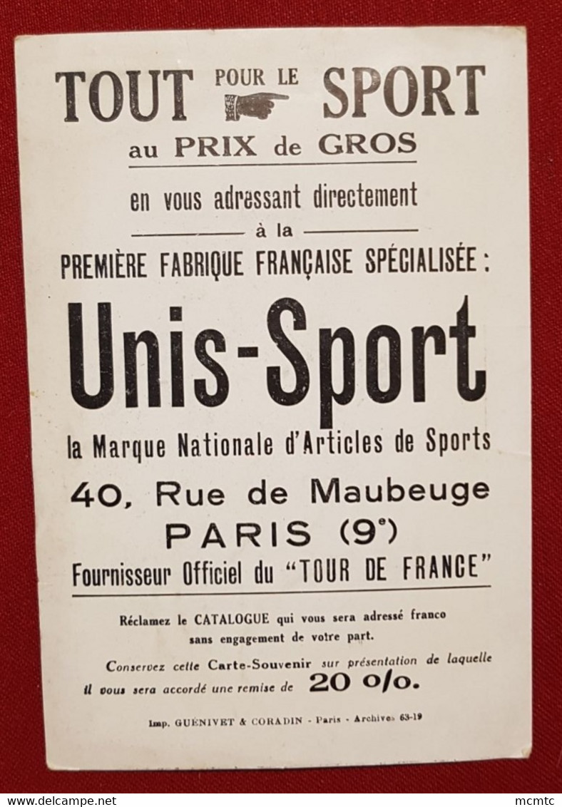 Carte -  Cyclisme -  Cycliste - Fernand Mithouard - Tout Pour Le Sport Unis Sport - Paris  - - Cycling