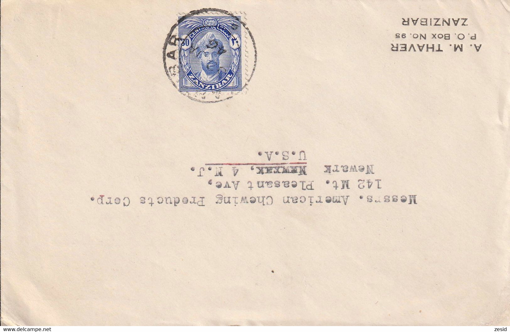 ZANZIBAR - Enveloppe Avec Yvertv183 - Zanzibar (1963-1968)
