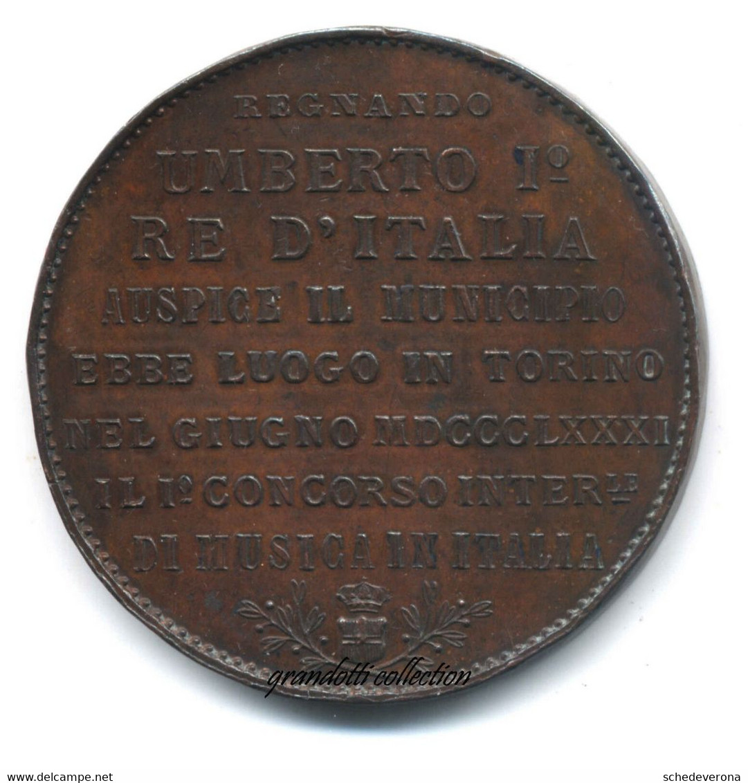 RE UMBERTO I AUSPICE CONCORSO MUSICA TORINO 1881 MEDAGLIA - Monarquía/ Nobleza