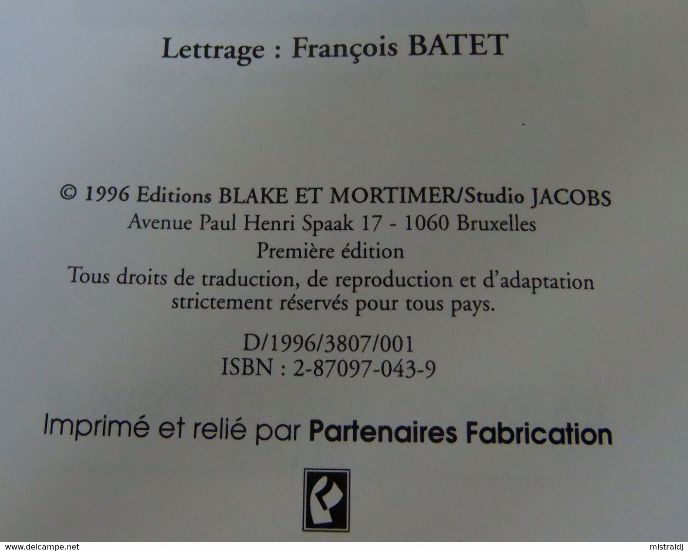 Blake Et Mortimer N°13-L'Affaire Francis Blake, Premier Tirage, 1996 - Jacobs E.P.