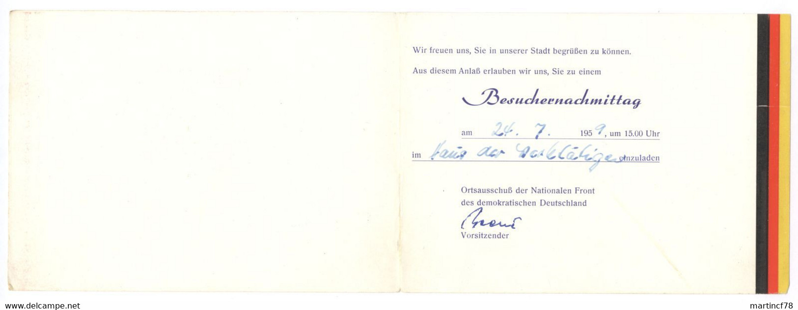 Neustrelitz Stadtwappen Klappkarte Einladung Nationale Front Des Demokratischen Deutschland 1959 DDR - Neustrelitz