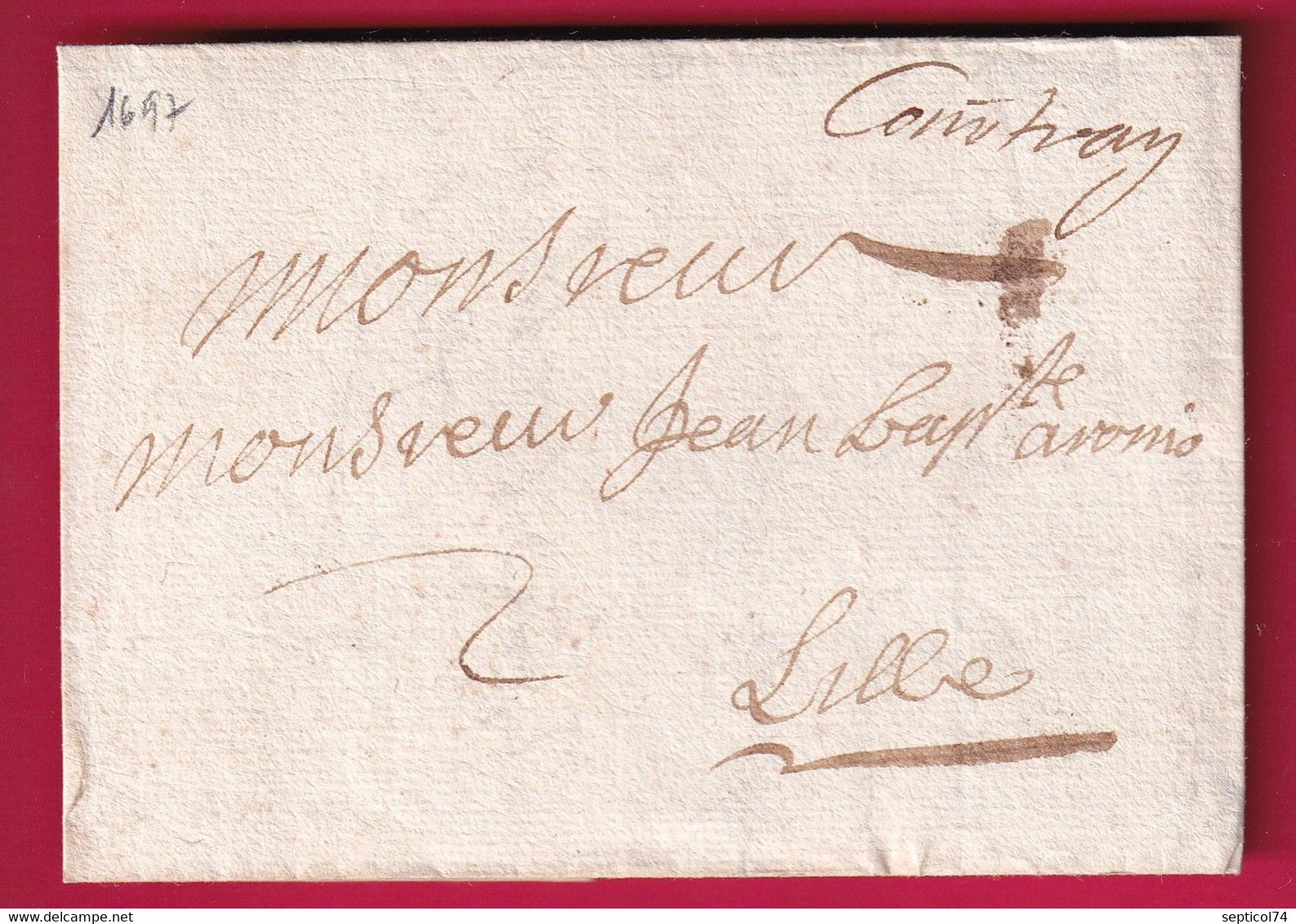 MARQUE MANUSCRIT DE COUTRAY BELGIQUE 1697 POUR LILLE FRANCE NORD LETTRE COVER - 1621-1713 (Pays-Bas Espagnols)