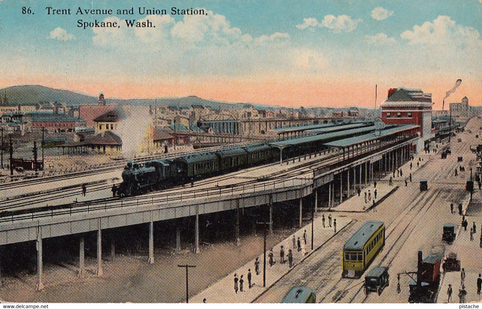 3234 – Spokane Washington WA – Trent Avenue And Union Railway Station - Animation Train – VG Condition – 2 Scans - Spokane