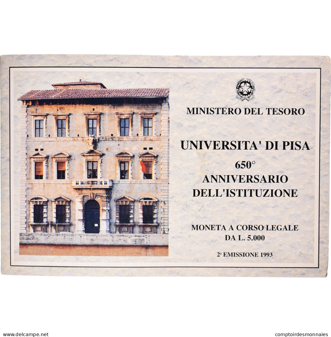 Monnaie, Italie, Université De Pise, 5000 Lire, 1993, BU, FDC, Argent, KM:170 - Commémoratives