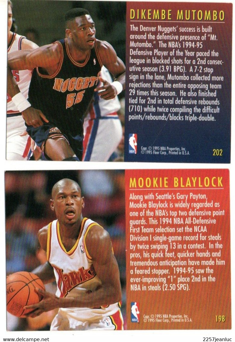 2 Cartes Panini   Basket Ball Total D*  Dikembe Mutombo & Mookie Blaylock * Fleer /1995.1996 - Baloncesto