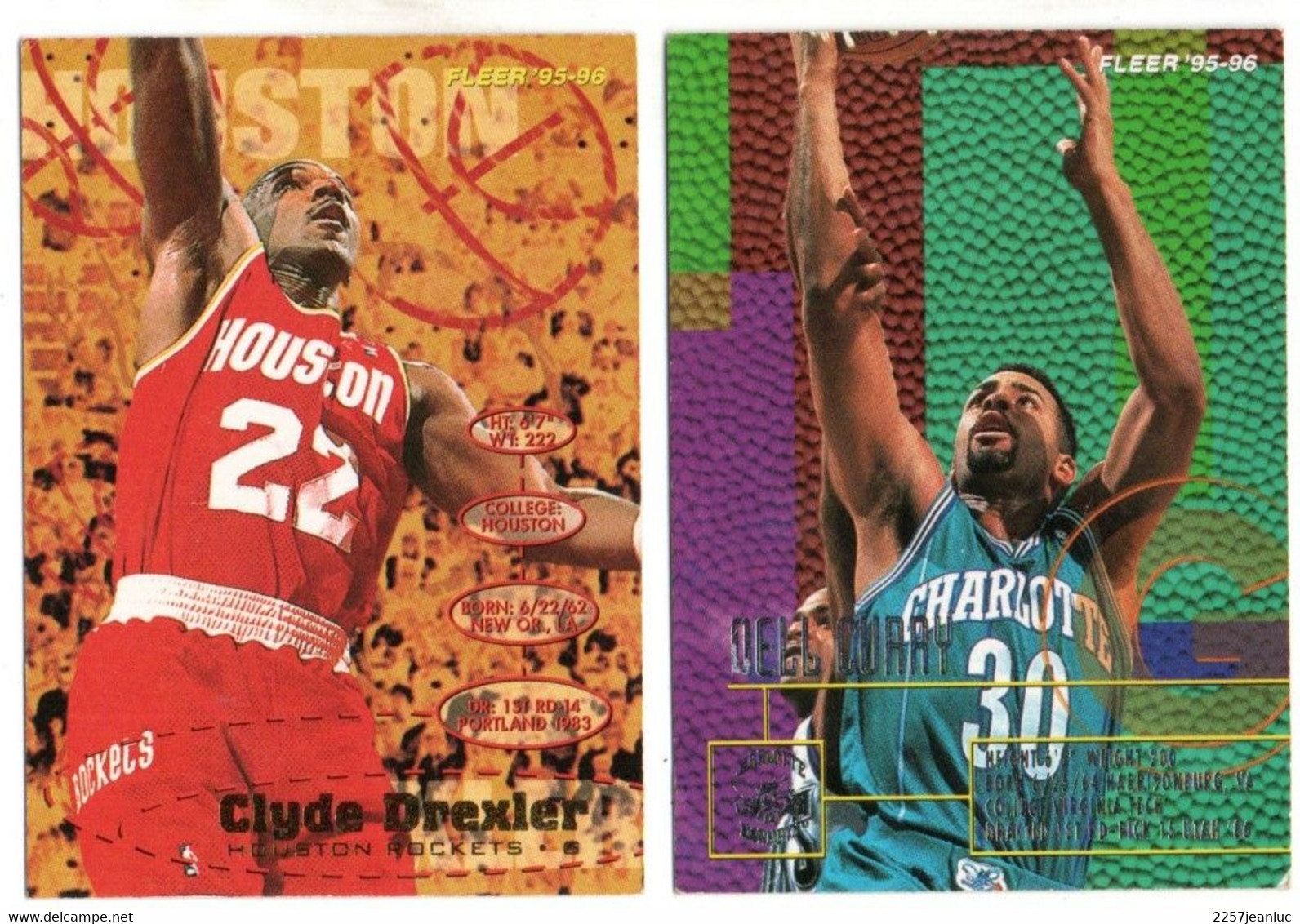 2 Cartes Panini   Basket Ball  N:16*  Dell Curry & Clyde Drexler * Fleer /1995.1996 - Baloncesto