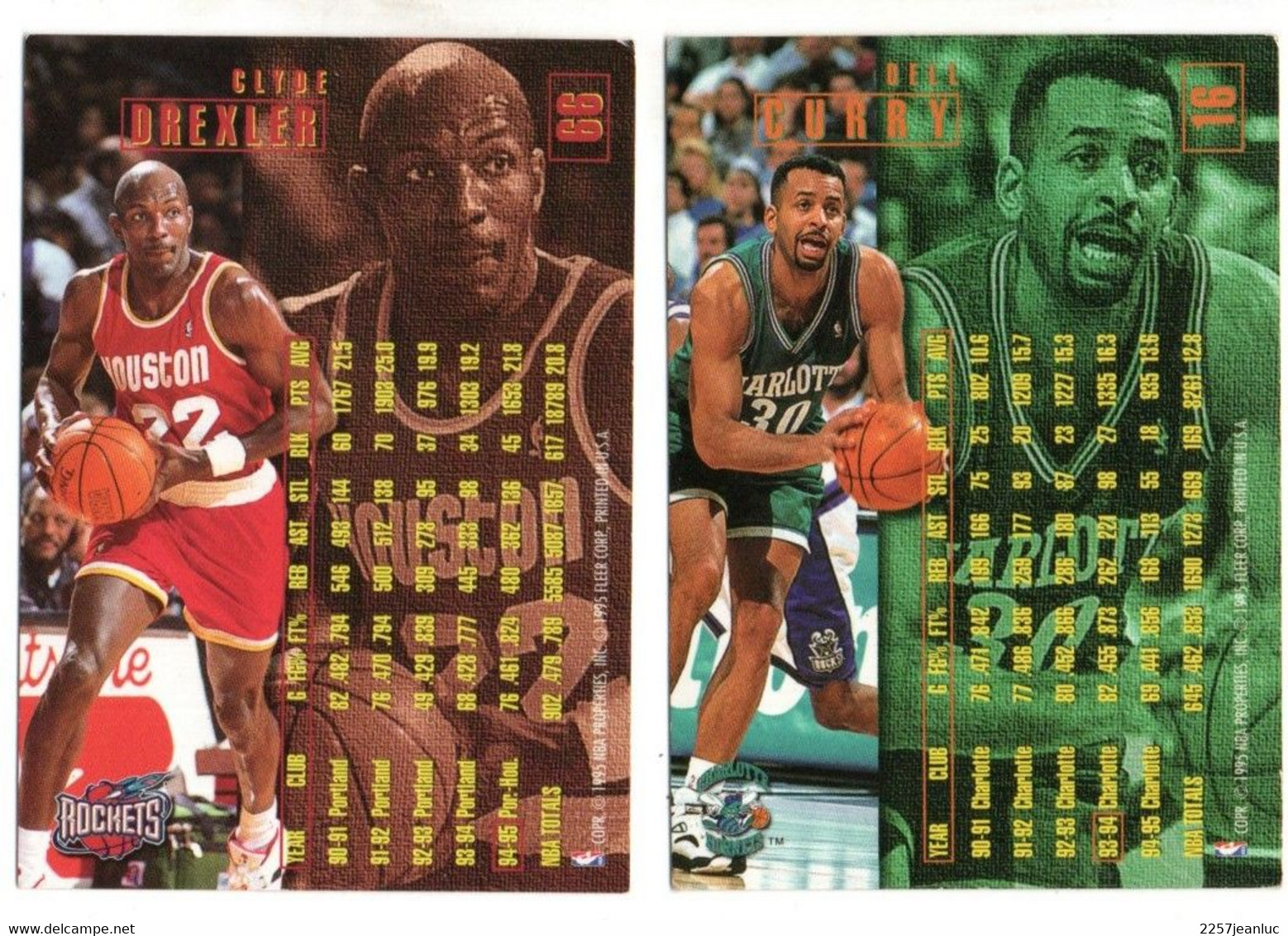 2 Cartes Panini   Basket Ball  N:16*  Dell Curry & Clyde Drexler * Fleer /1995.1996 - Basketball