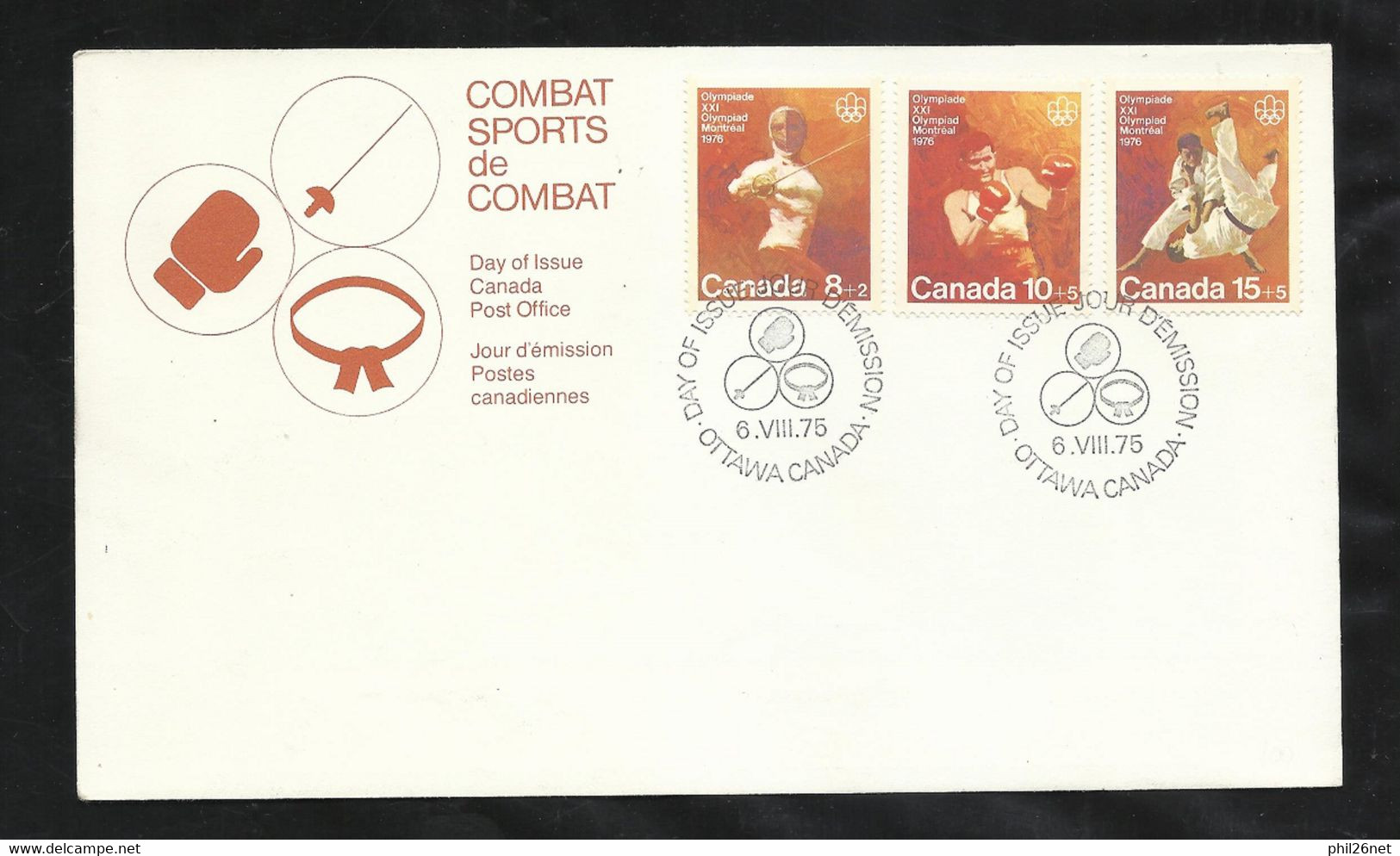 Canada Lettre Premier Jour FDC Ottawa Le 06/08/1975 Série N°576 à 578 J.O.-Boxe-Escrime Judo- B/TB Voir Scan Soldé ! ! ! - 1971-1980