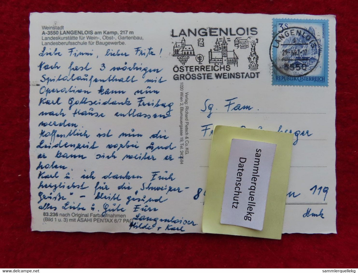 AK: Weinstadt Langenlois, Gelaufen 25. 8. 1982 (Nr.4317) - Langenlois