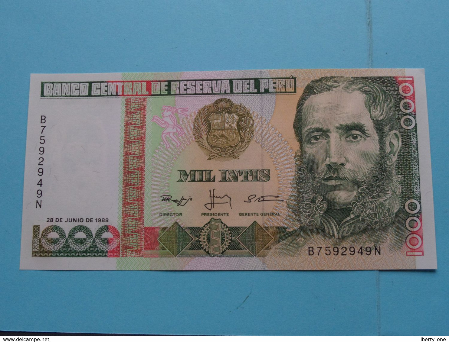 1000 Mil Intis ( 28 De Junio 1988 - B7592949N ) PERU ( For Grade, Please See Photo ) UNC ! - Perú