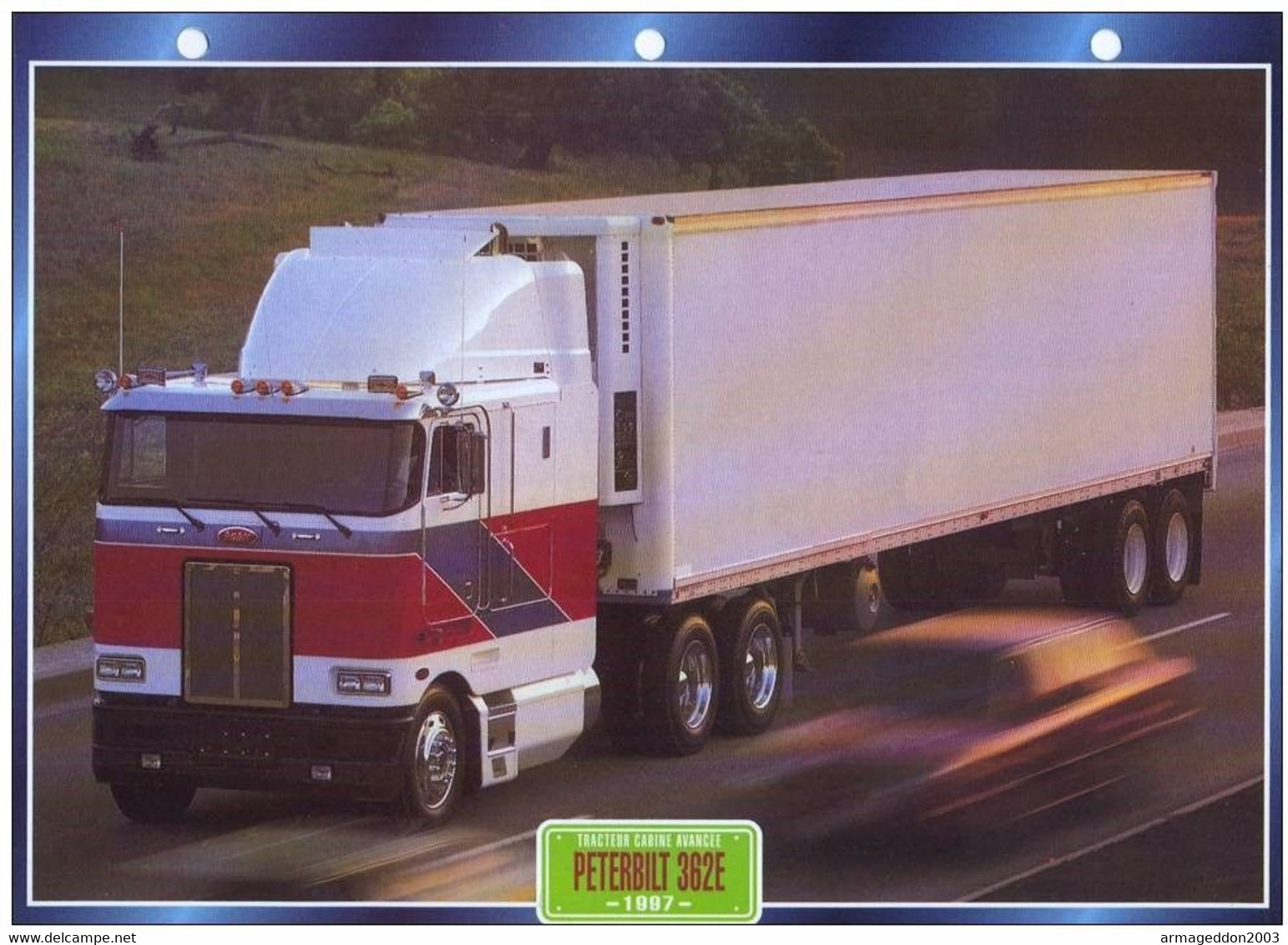 C2/ FICHE CARTONNE CAMION SERIE TRACTEUR CABINE US 1997 PETERBILT 362E - Trucks