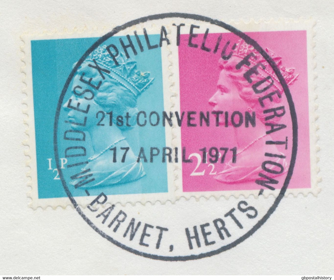 GB 1971 VF Souvenir Cover W Machin ½p And 2½p Tied By Special Event Postmark „MIDDLESEX PHILATELIU FEDERATION – BARNET, - Briefe U. Dokumente