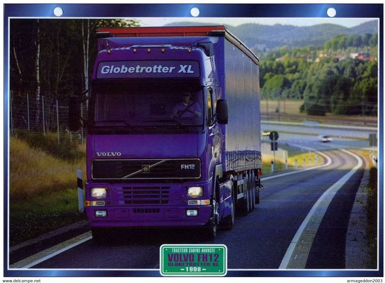C2/ FICHE CARTONNE CAMION SERIE TRACTEUR CABINE SUEDE 1998 VOLVO FH12 GLOBETROTT - Camions