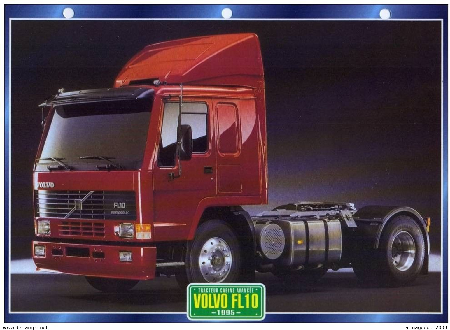 C2/ FICHE CARTONNE CAMION SERIE TRACTEUR CABINE SUEDE 1995 VOLVO FL 10 - Camion