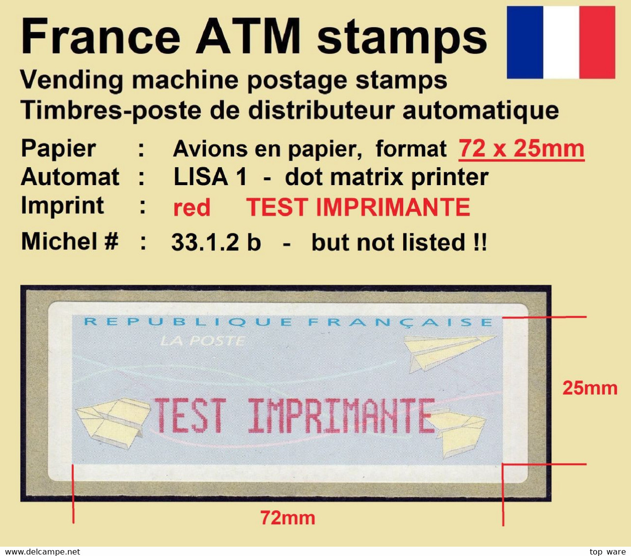 France ATM 33.1.2 B / Avions / Roter Aufdruck / TEST IMPRIMANTE / Fehlt Im Michel !! / LISA Distributeurs Etiquetas - 2000 Type « Avions En Papier »