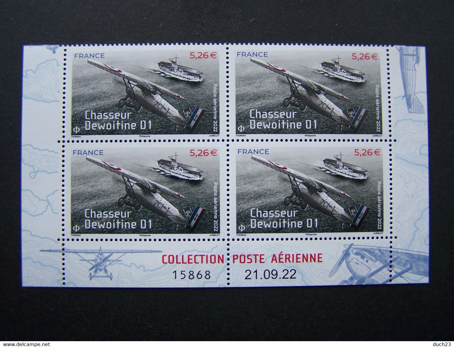 FRANCE 2022 NEUF** N° 92a CHASSEUR DEWOITINE D1 ISSU DU MINI FEUILLET COIN DATE 21.09.22 - Poste Aérienne