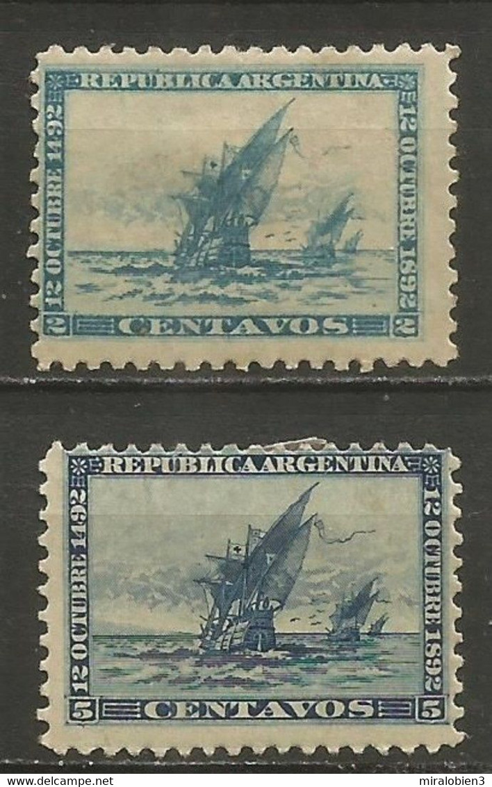 ARGENTINA 4 CENTENARIO DESCUBRIMIENTO DE AMERICA CARABELAS YVERT NUM. 92/93 * SERIE COMPLETA CON FIJASELLOS - Ongebruikt