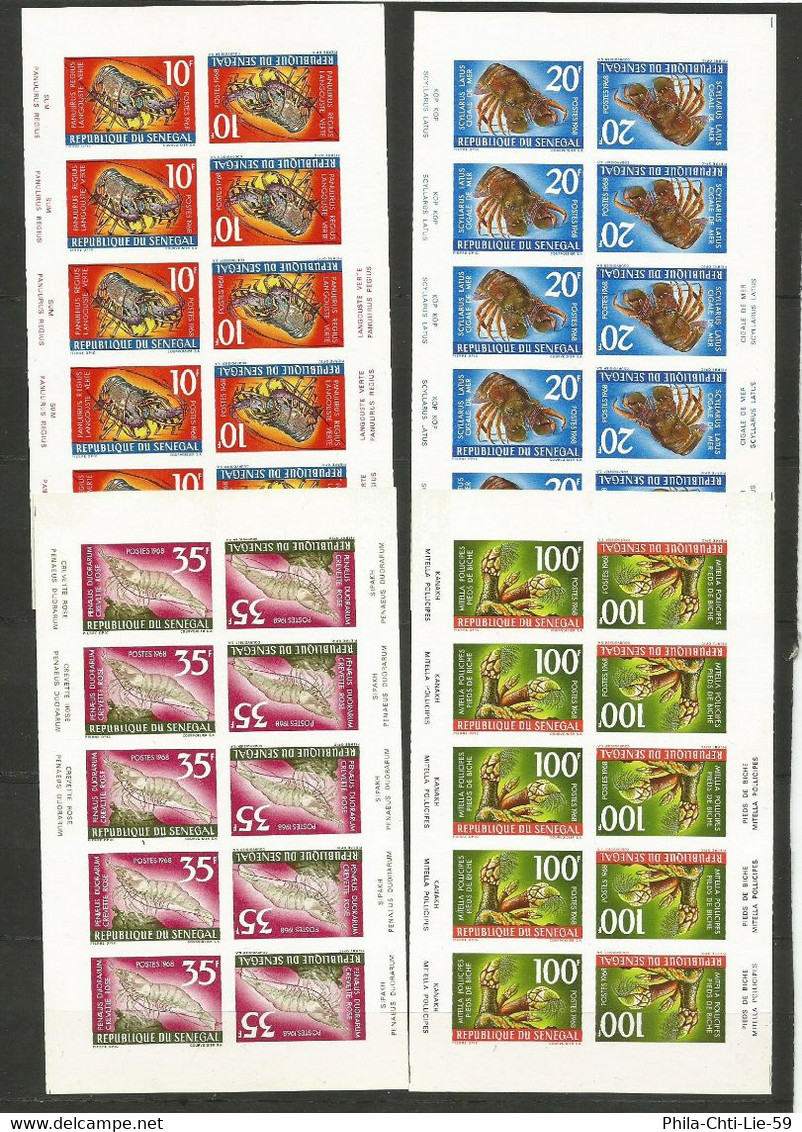 SENEGAL - 4 Planches De 10 Timbres Crustacés Marins Non Dentelés De N Y&T 305A/308A Tête-bêche- Rare Ensemble - Luxe-MNH - Sénégal (1960-...)