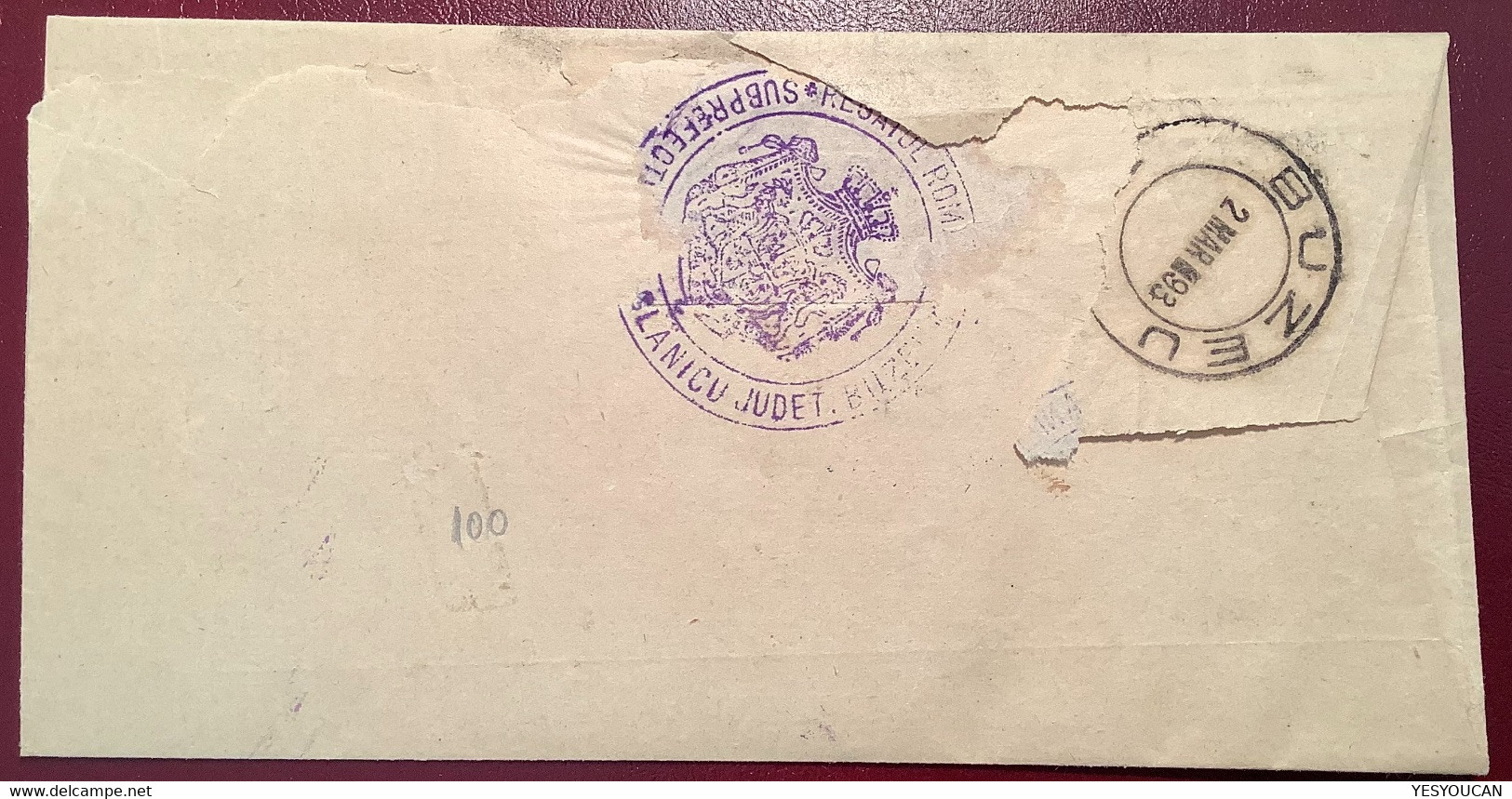 "VINTILA VODA JUD.BUZEU 1893" RARE RURAL POSTMARK Official Cover  (Buzau Romania Roumanie Lettre - 1858-1880 Fürstentum Moldau