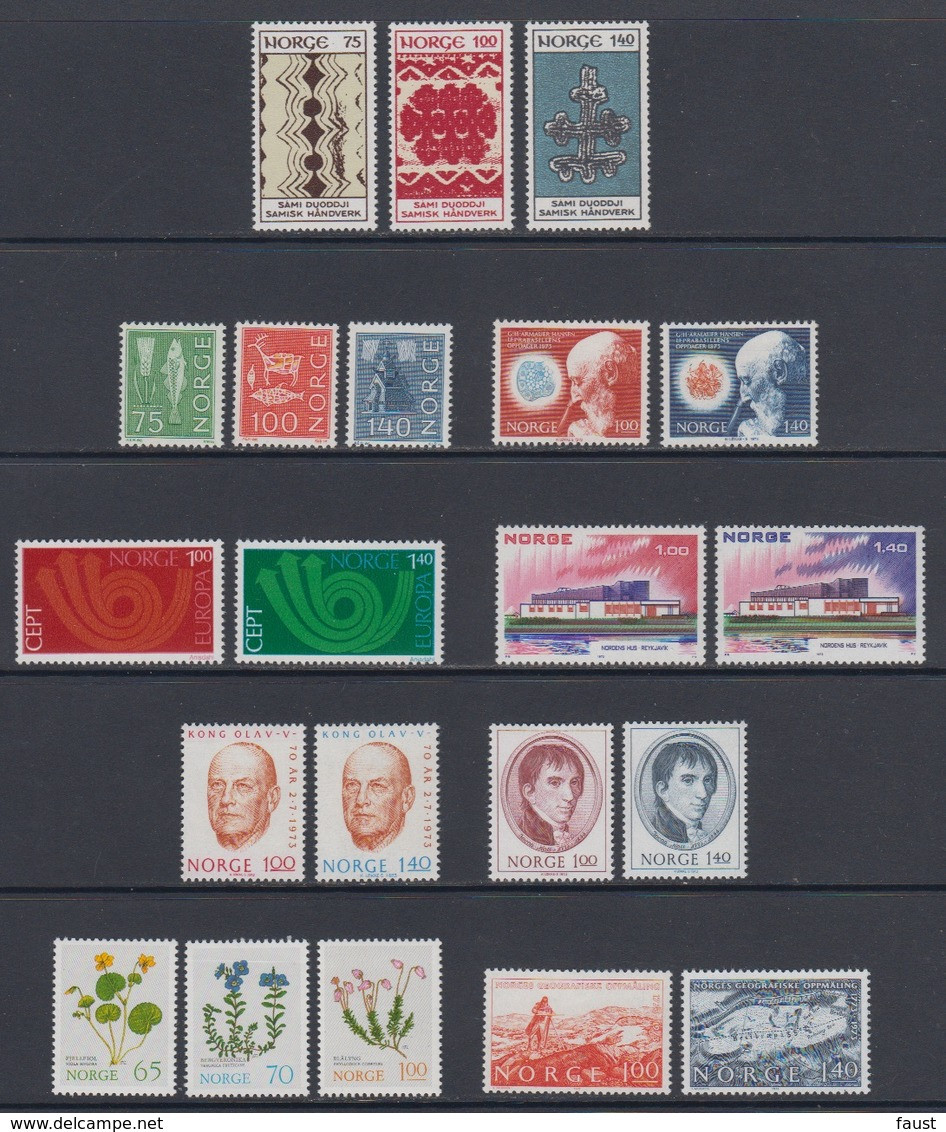 1973 ** Norway  (sans Charn., MNH, Postfrish) Complete Yv 589-91--93  Mi 655/751  NHK 703/23  (21v) - Années Complètes