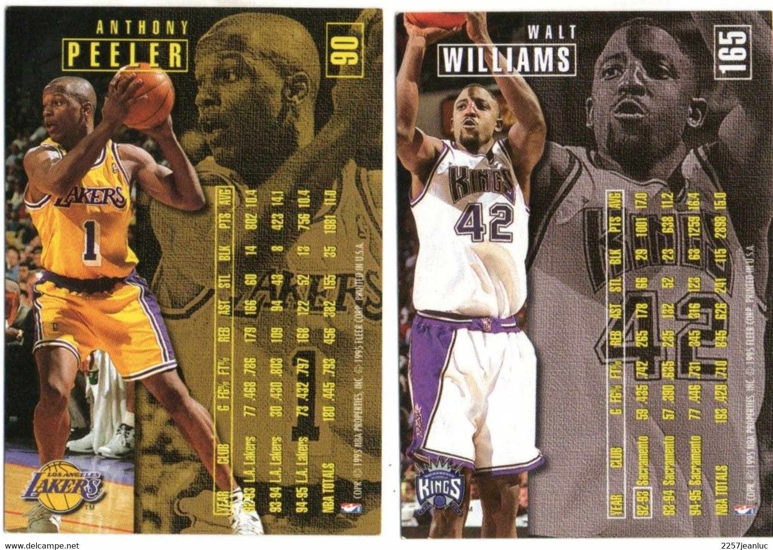 2 Cartes Panini   Basket Ball  N:90*  Anthony Peeler  & N: 165  Williams Walt* Fleer /1995.1996 - Baloncesto