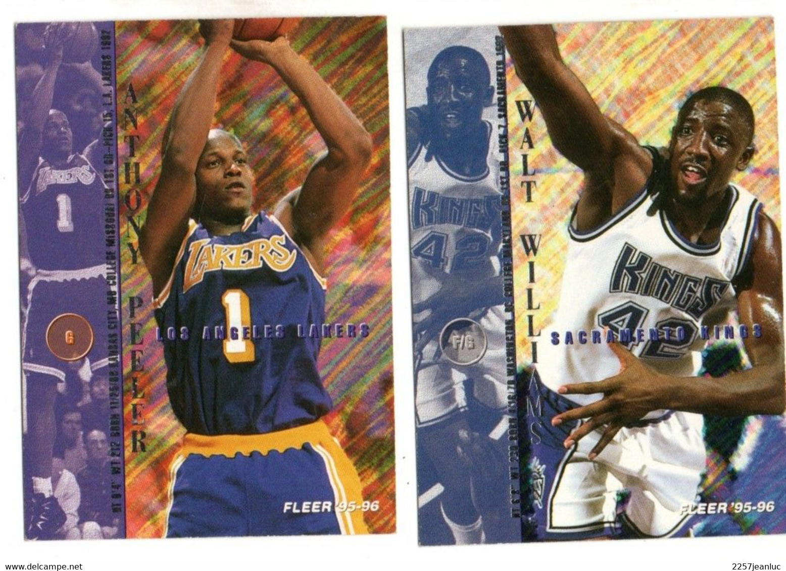 2 Cartes Panini   Basket Ball  N:90*  Anthony Peeler  & N: 165  Williams Walt* Fleer /1995.1996 - Baloncesto