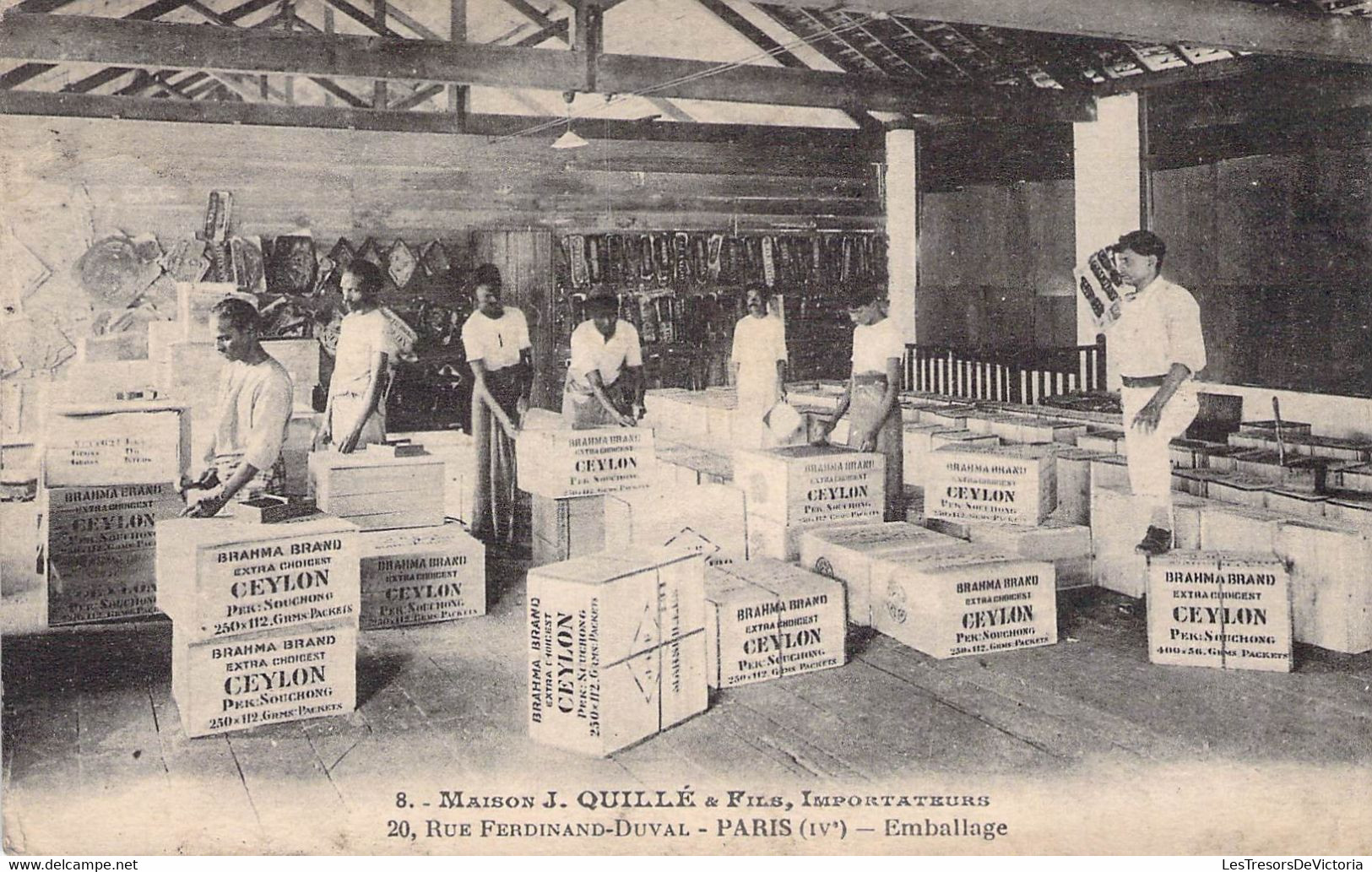 CPA Thèmes - Métiers - Maison J. Quillé & Fils Importateurs - Paris - Emballage - Edition Quillée - Animée - Ceylon - Industry