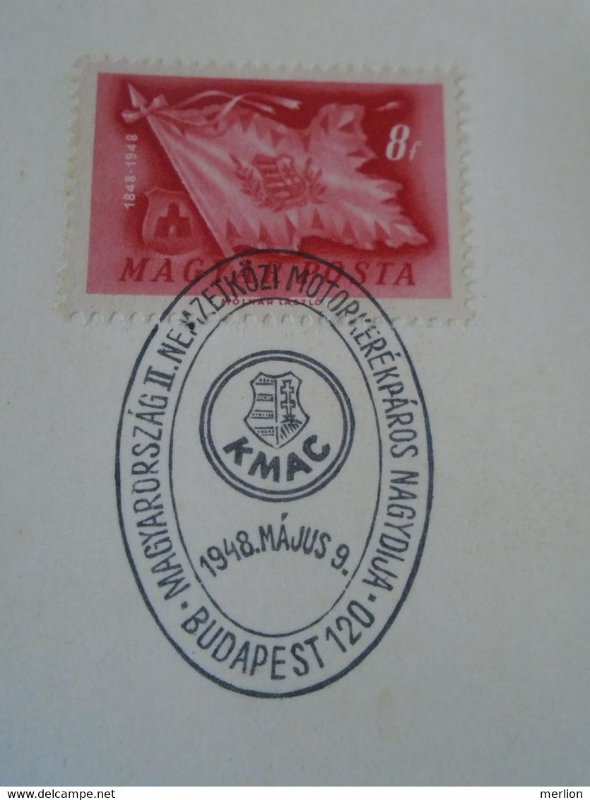 ZA414.23  Hungary - Special Postmark  1948  Budapest KMAC   Motorkerékpáros  Nagydíj - Grand Prix Moto Motorcycle - Storia Postale