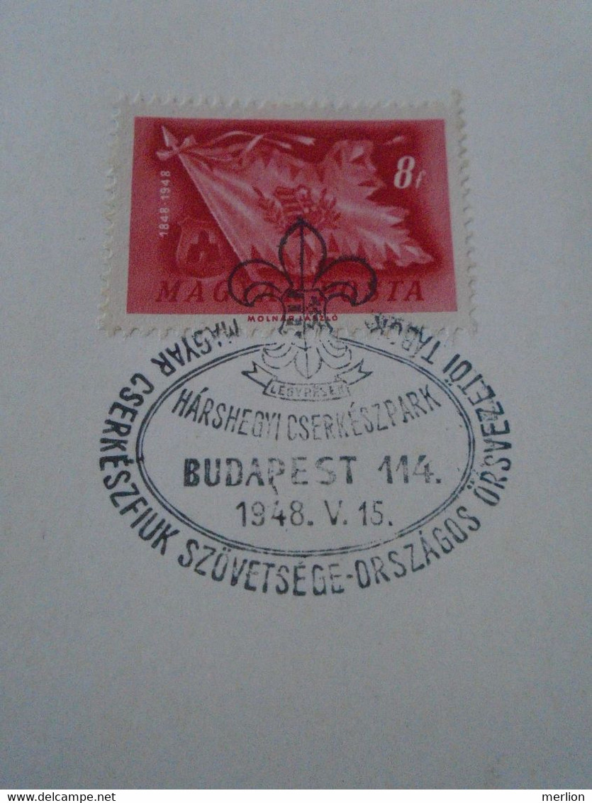 ZA414.24 Hungary - Special Postmark  1948  Budapest  114 Hárshegyi Cserkészpark - Scouts Scouting - Postmark Collection