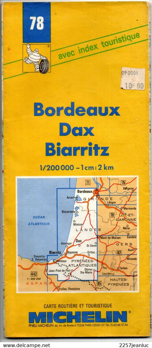 Carte N: 78  - Bordeaux - Dax -  Biarritz  -  Pub  Pneus   Michelin Au Dos  Carte Au  200000 ème  De 1993 / 1994 - Cartes/Atlas