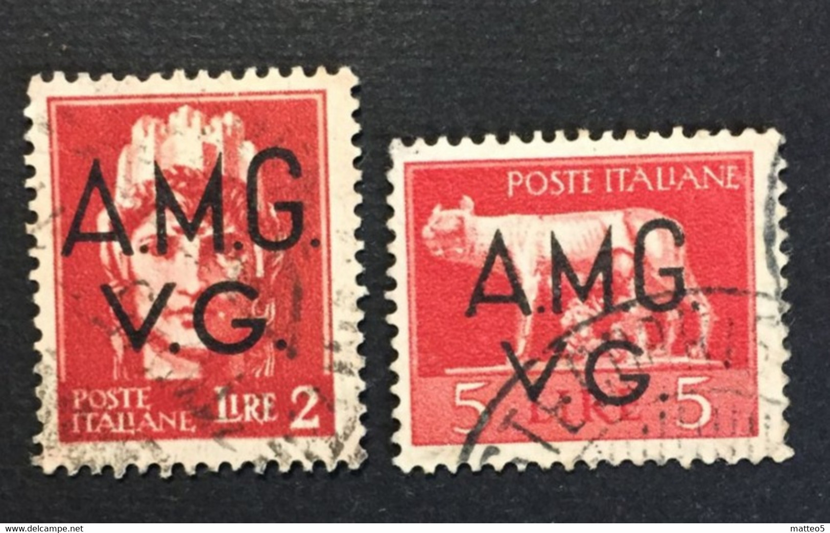 1945 - Trieste Venezia Giulia  AMG VG Soprastampa  - Imperiale - Lire 2 + 5  - Usati - Used