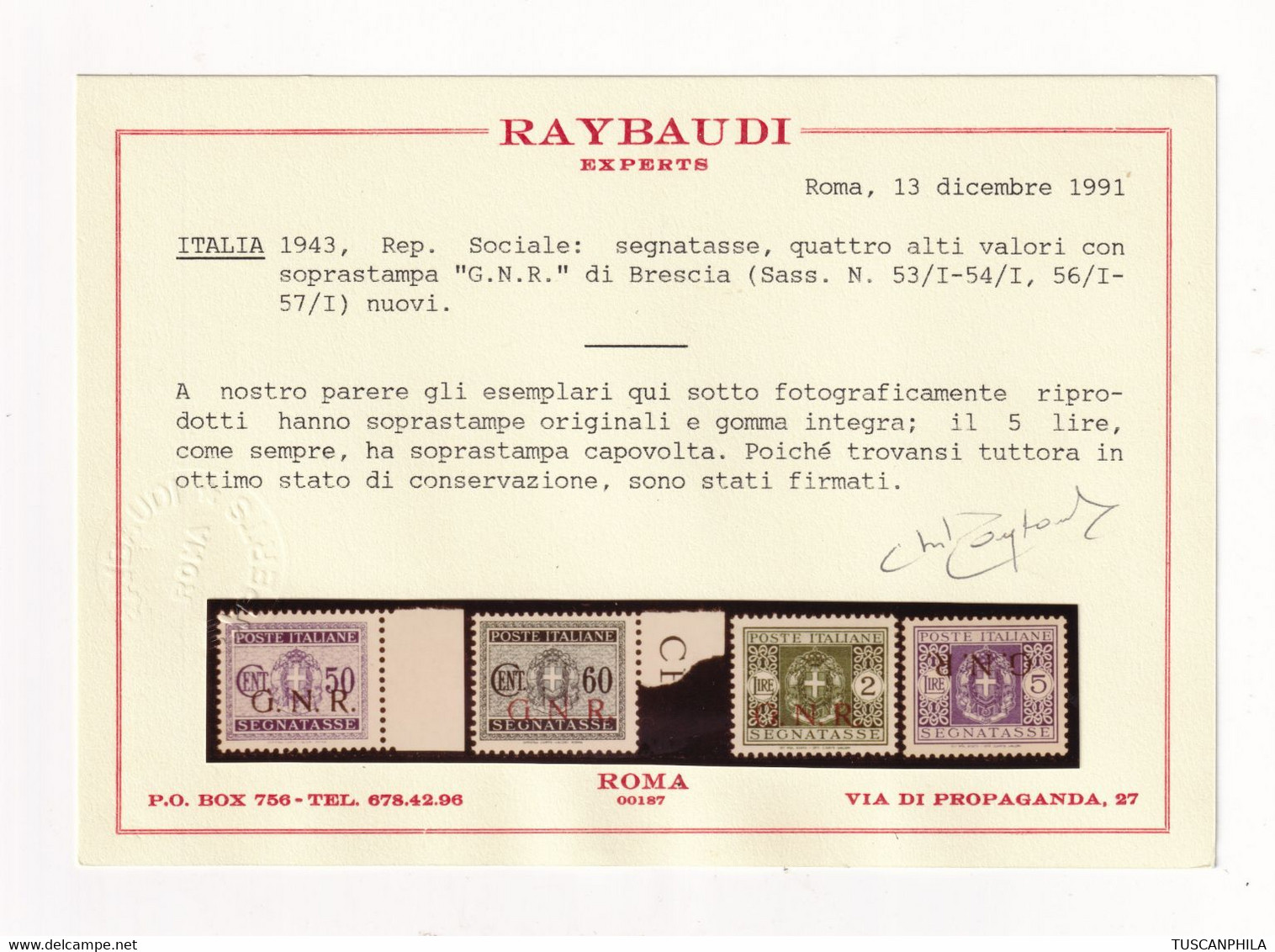 GNR Segnatasse Tir. Brescia I 4 Alti Valori Sass 53-54/I+56-57/I MNH** Cert. Ray Spl Cv 2575 - Postage Due