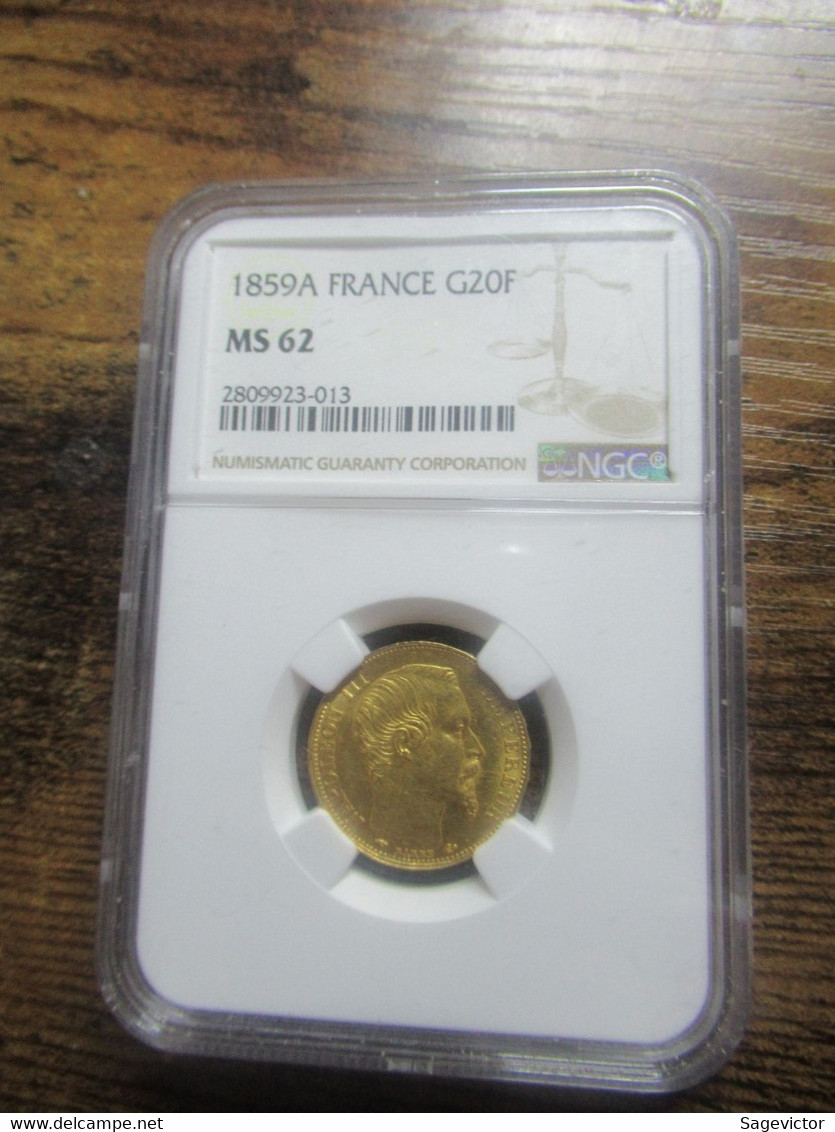 20 Francs Or Gradée NGC Ms62 1859 A - 20 Francs (oro)