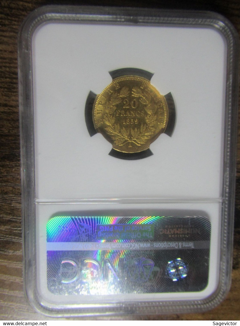 20 Francs Or Gradée NGC Ms62 1859 A - 20 Francs (gold)