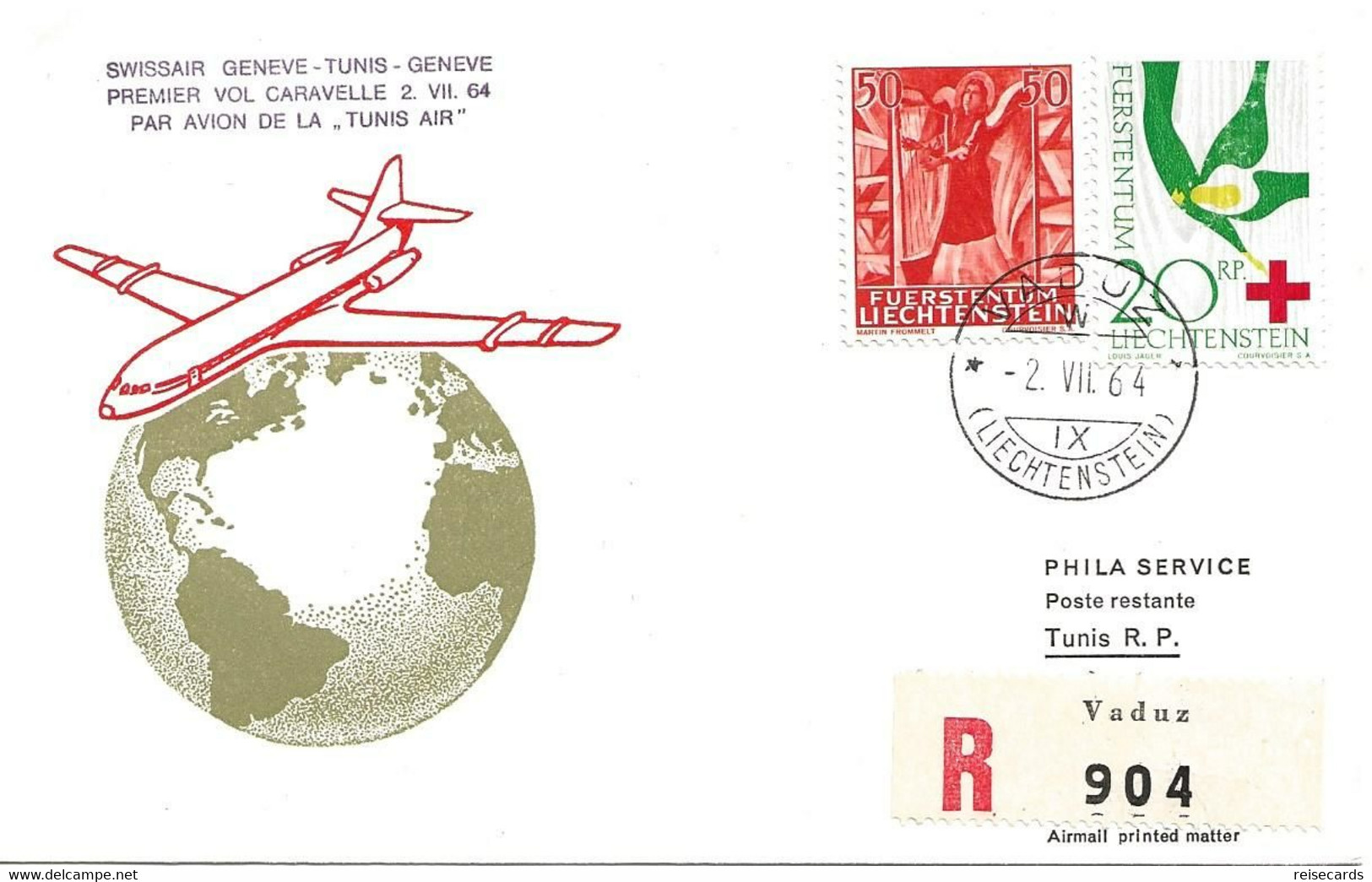 Liechtenstein: 1964 Swissair Air Mail Brief Genève - Tunis - Covers & Documents