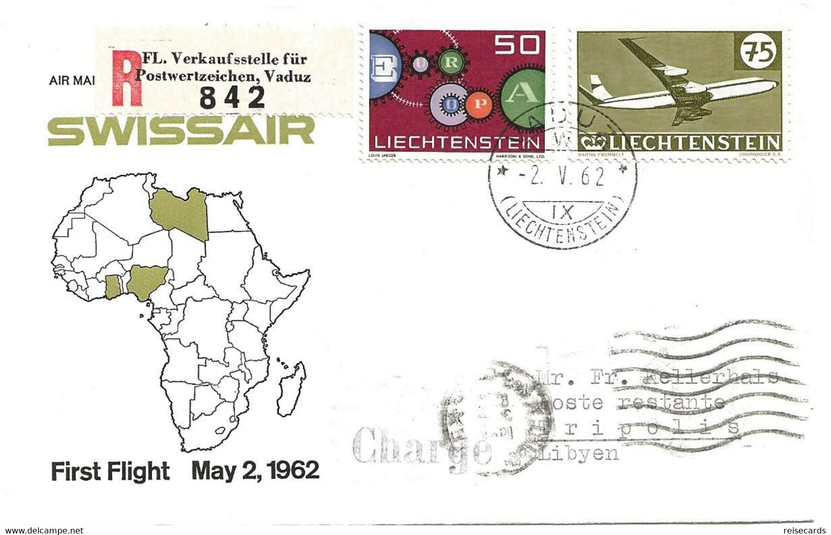 Liechtenstein: 1962 Swissair Air Mail Brief Zürich - Tripolis - Storia Postale