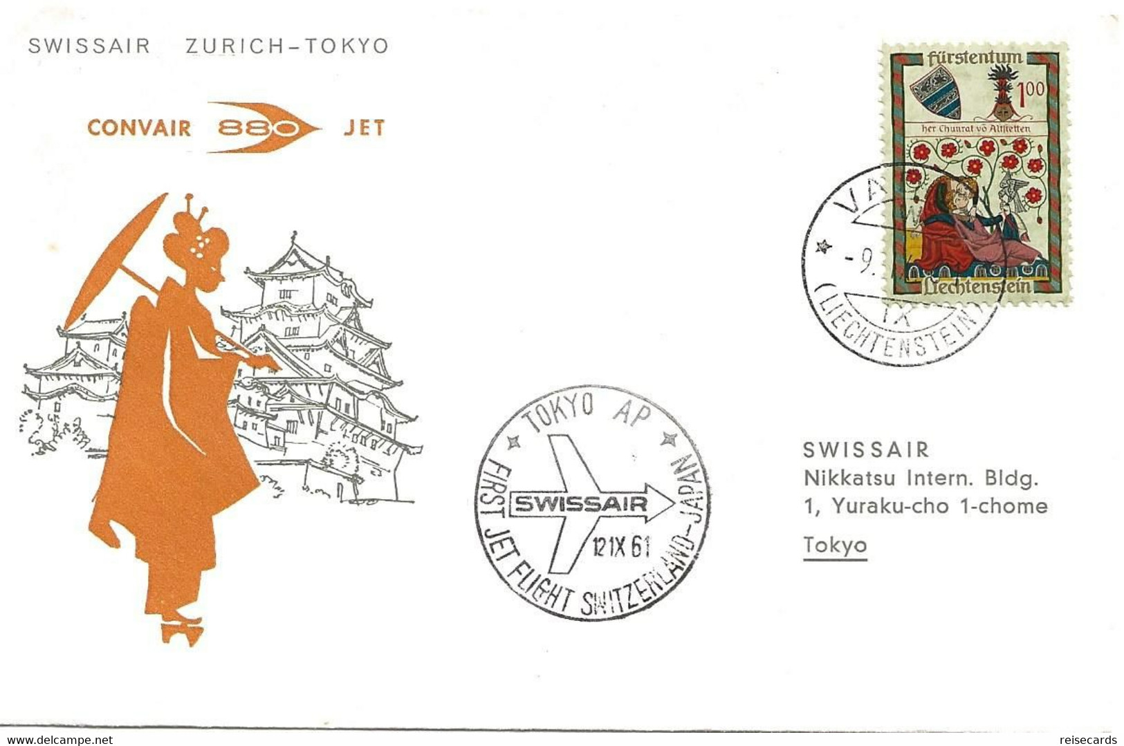 Liechtenstein: 1961 Swissair Air Mail Brief Zürich - Tokyo - Brieven En Documenten