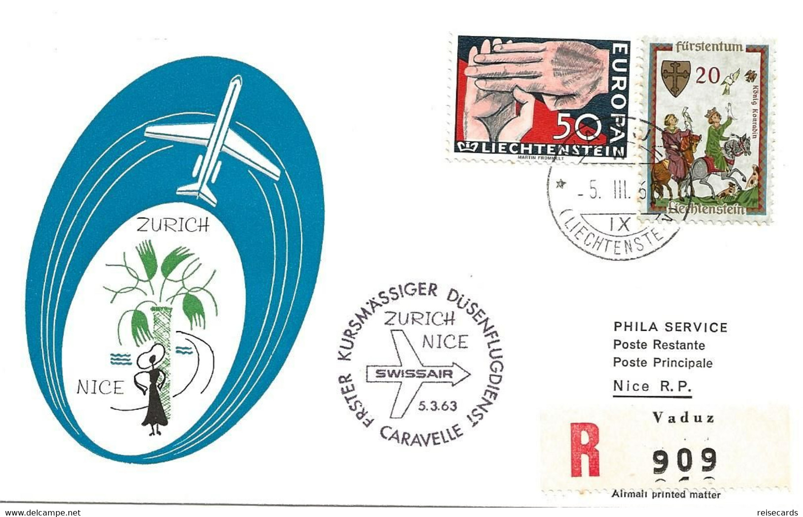 Liechtenstein: 1963 Swissair Air Mail Brief Zürich - Nice - Covers & Documents