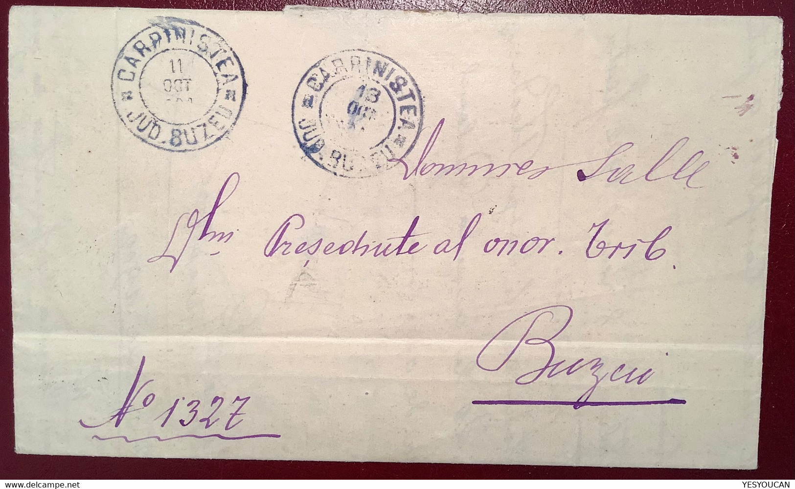 "CARPINISTEA JUD.BUZEU 1901" RARE RURAL POSTMARK Official Cover  (Buzau Romania Roumanie Lettre - 1858-1880 Moldavia & Principality