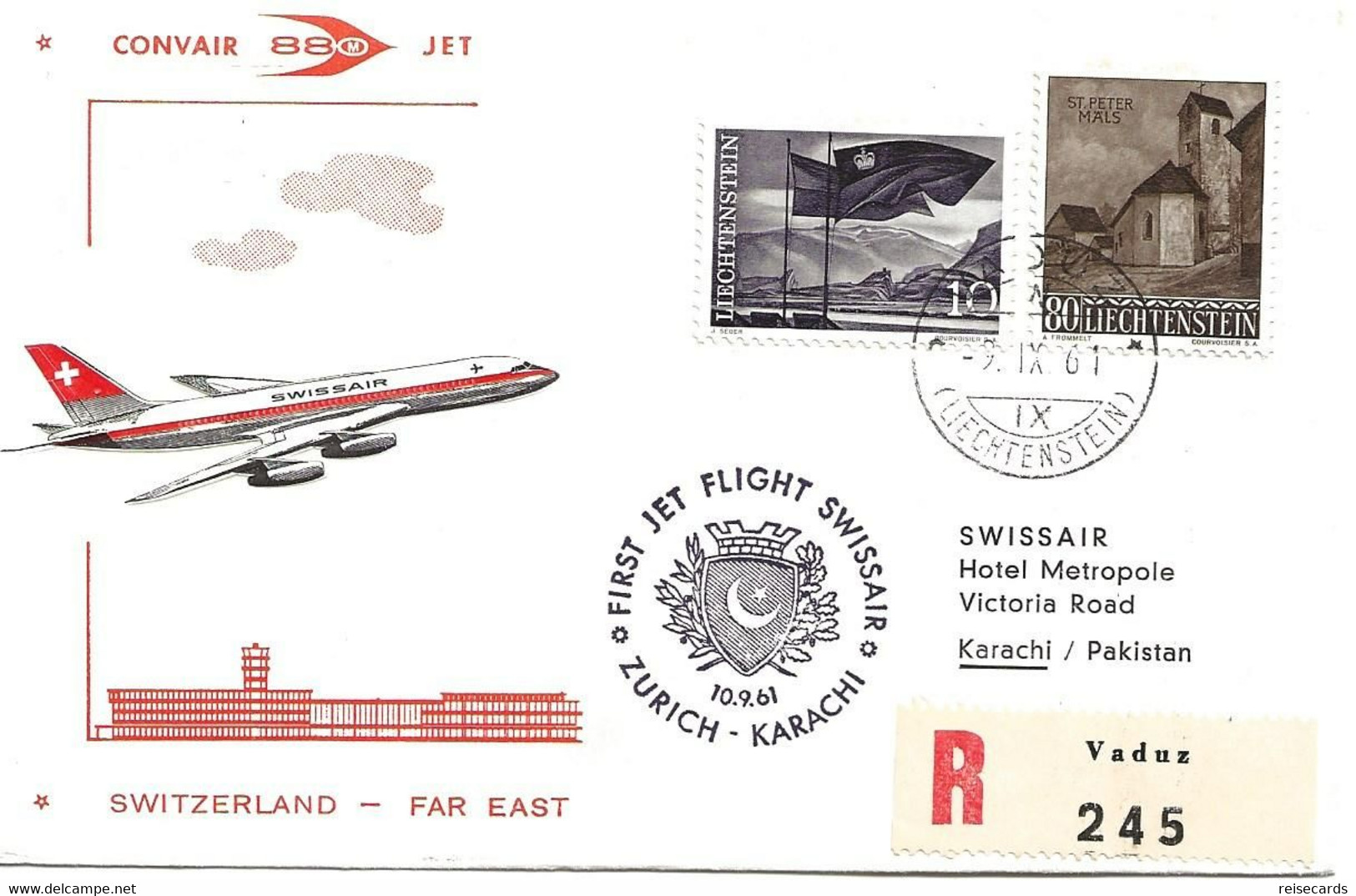Liechtenstein: 1961 Swissair Air Mail Brief Zürich - Karachi - Lettres & Documents