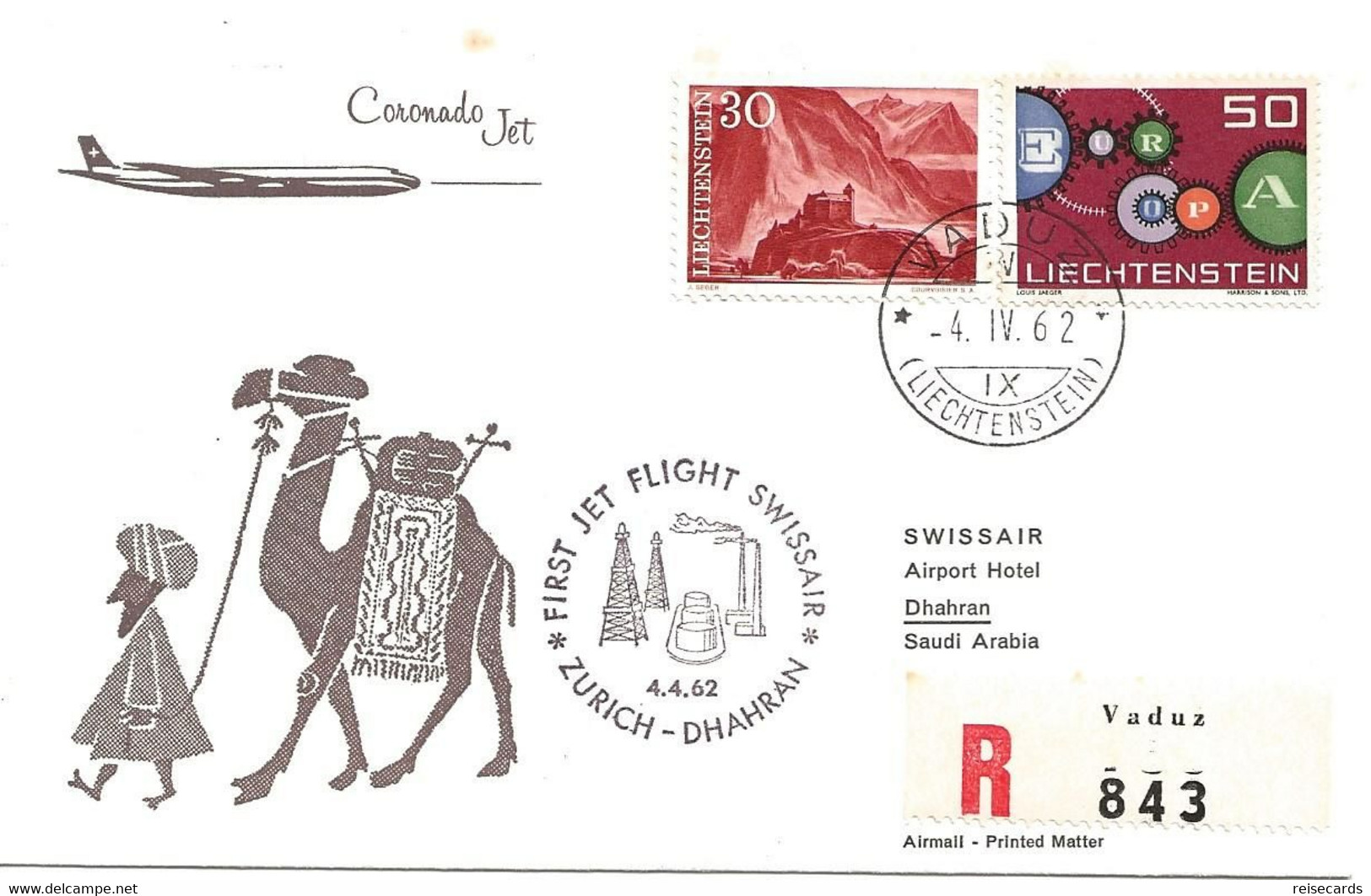 Liechtenstein: 1962 Swissair Air Mail Brief Zürich - Dhahran - Briefe U. Dokumente