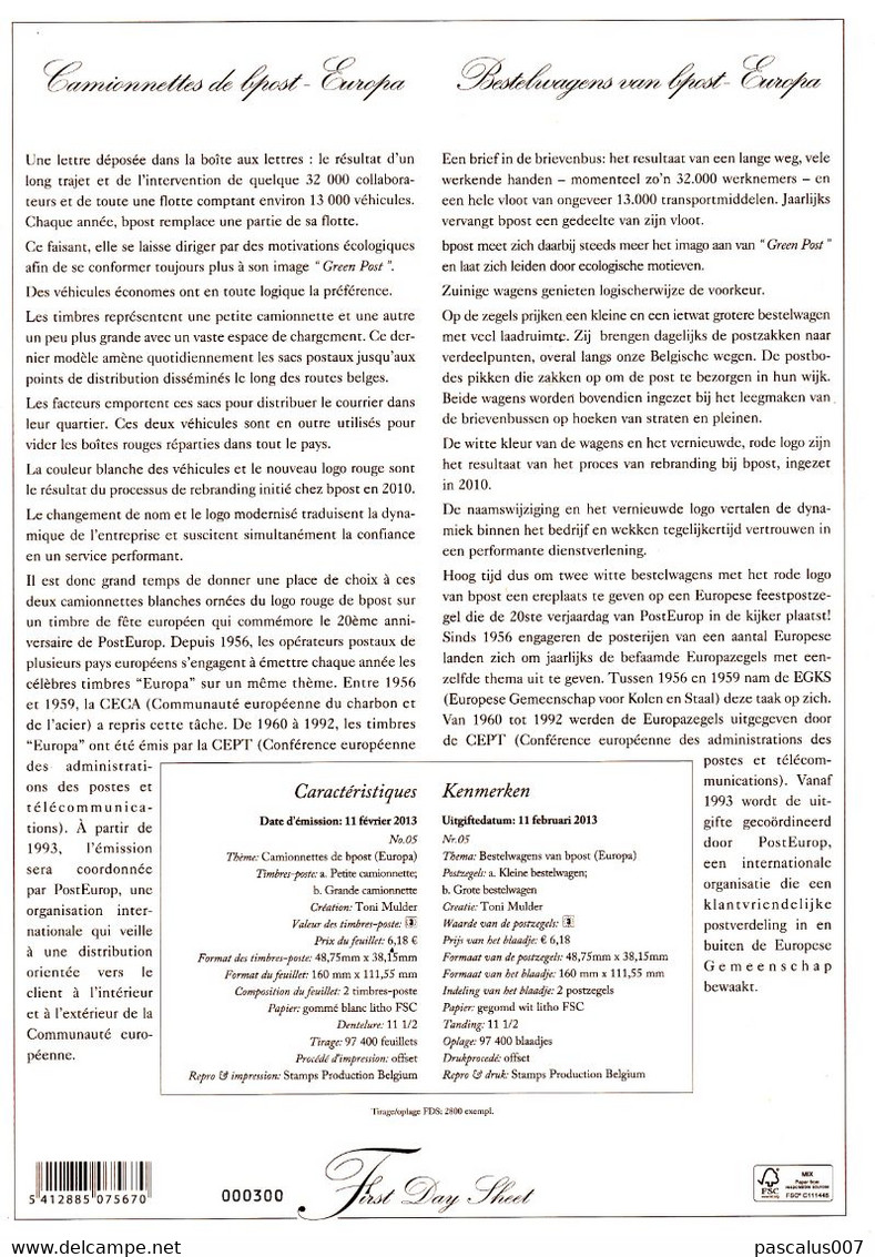 13 4312 4313 BL 205  2013-05 Belgique  FDS First Day Sheet FR NL Europa Europa Sécurité Routière Go For Zero Bpost  11-2 - 2011-2014
