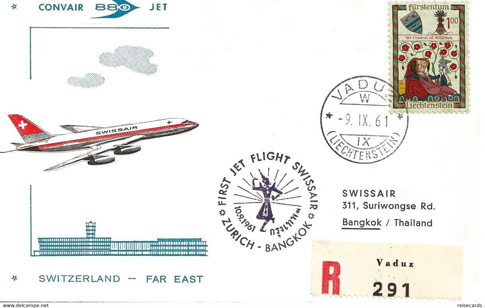 Liechtenstein: 1961 Swissair Air Mail Brief Zürich - Bangkok - Lettres & Documents