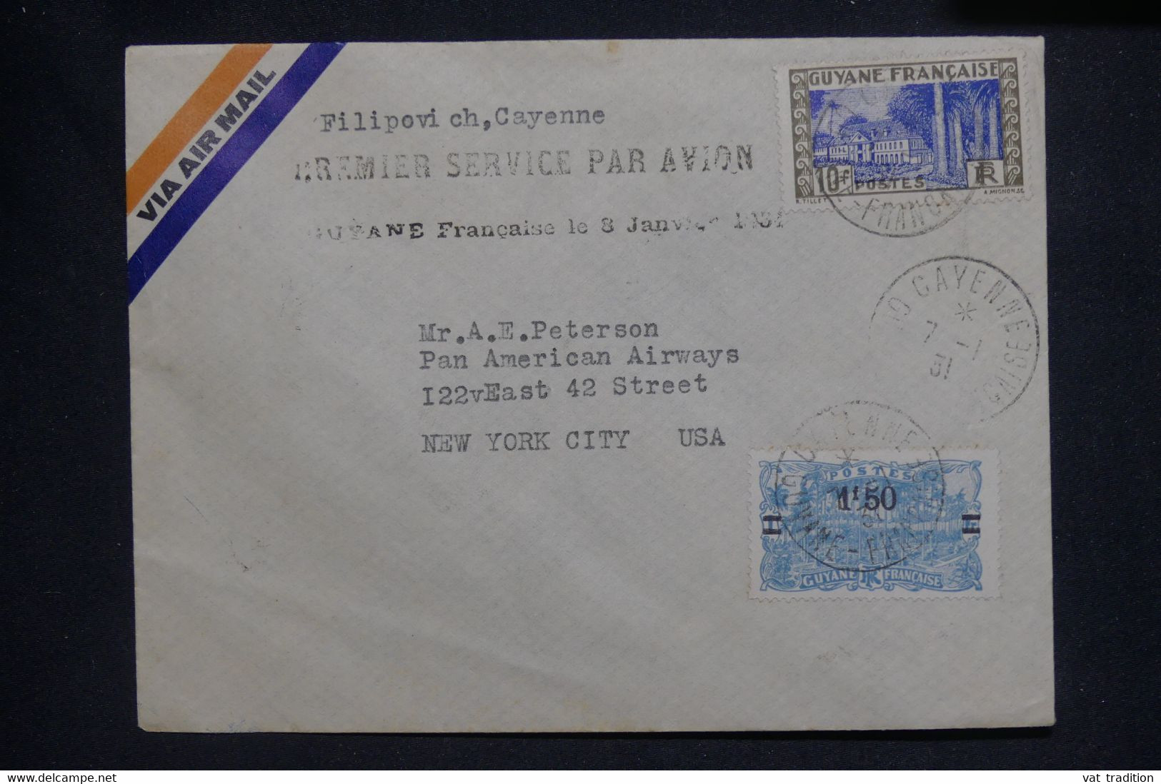 GUYANE - Cachet De 1er Vol Par Avion Sur Enveloppe De Cayenne Pour New York En 1931 - L 136610 - Lettres & Documents