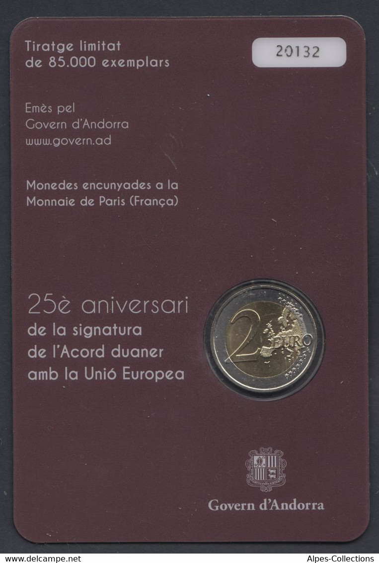 AN20015.2 - COINCARD ANDORRE - 2015 - 2 Euros Commémo. 25 Ans De L'accord Douanier - Andorre