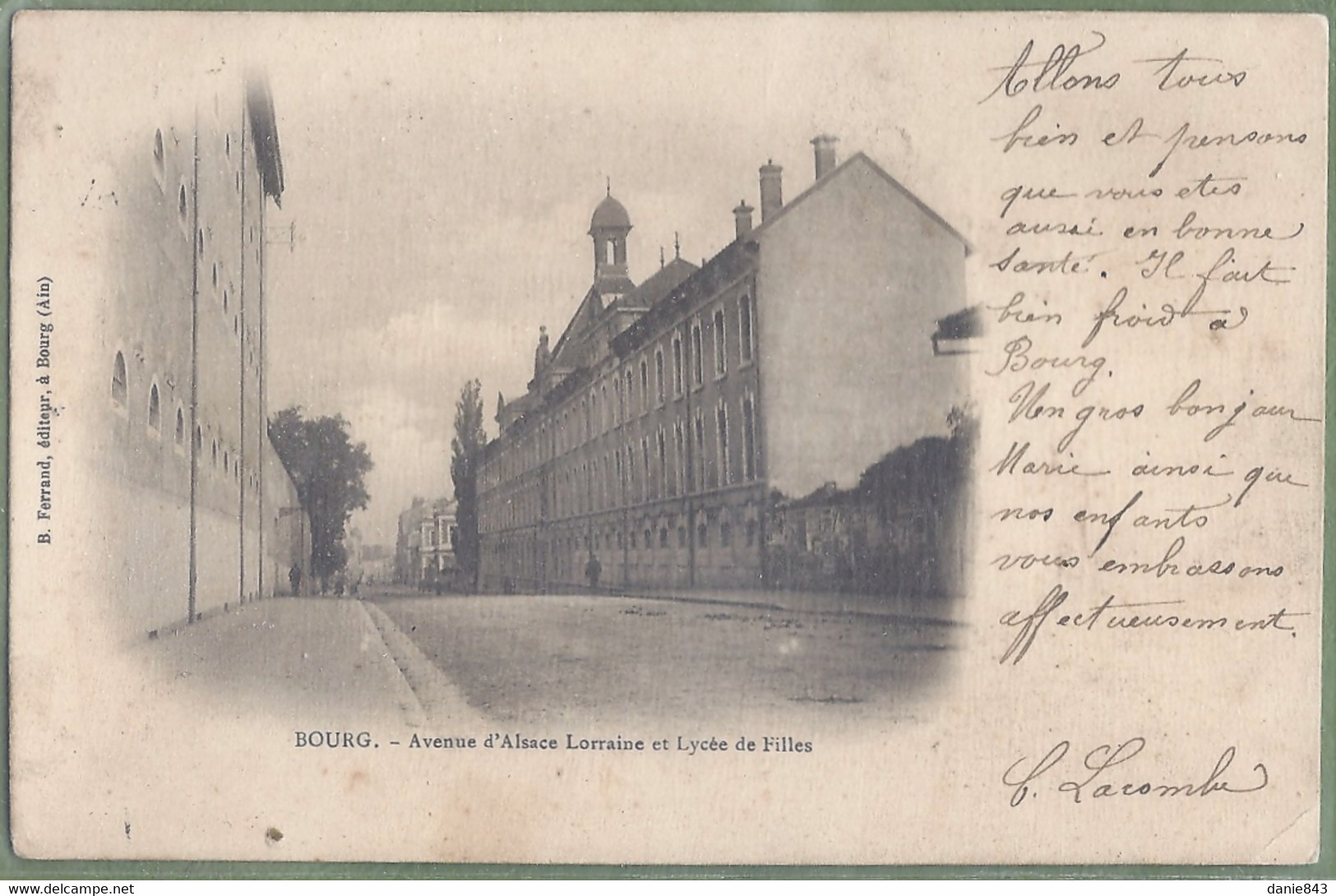 CPA Dos Précurseur Vue Rare - AIN - BOURG - AVENUE ALSACE LORRAINE ET LYCEE DE FILLES - édition B. Ferrand - Otros & Sin Clasificación